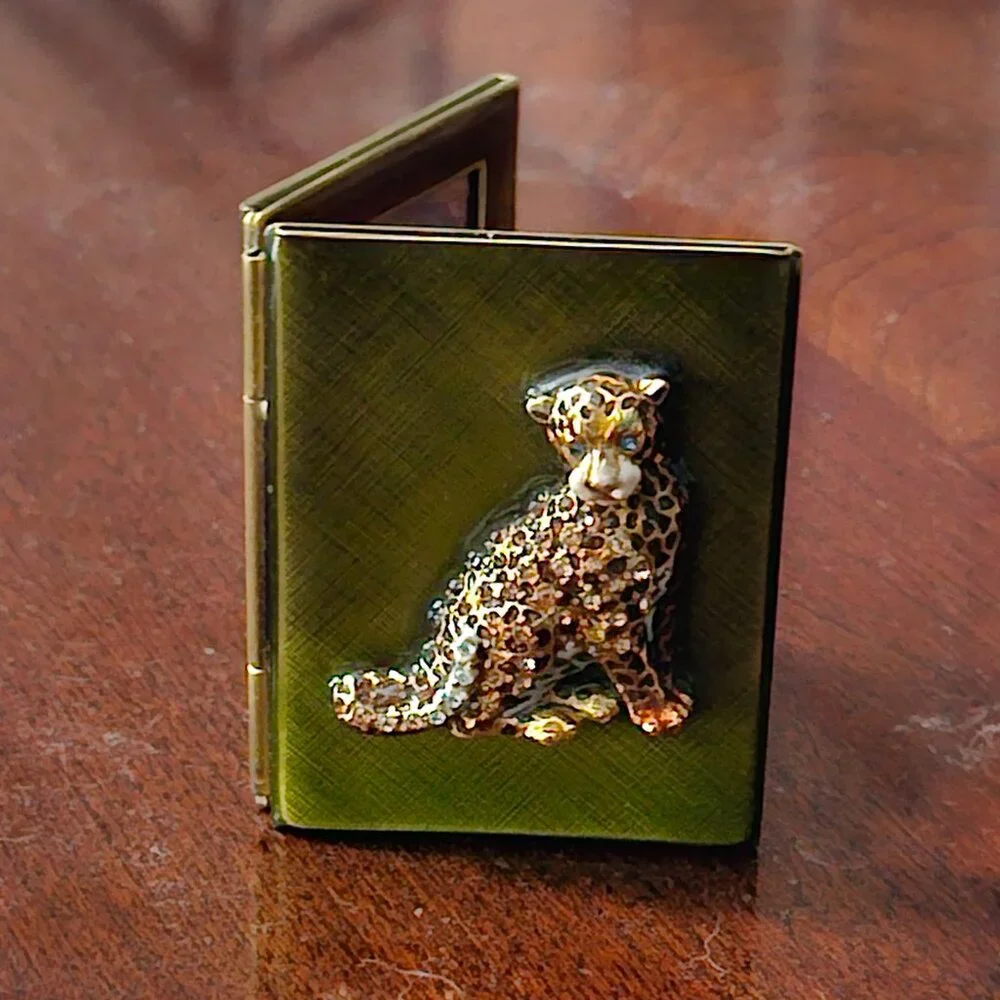 RARE JAY STRONGWATER LEOPARD JUNGLE SAFARI TRAVEL FOLDING CRYSTAL ENAMEL FRAME
